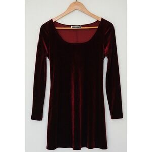 Vintage Y2K Maurices Womens Maroon Velvet Long Sleeve ScoopNeck Dress sz M/L 90s
